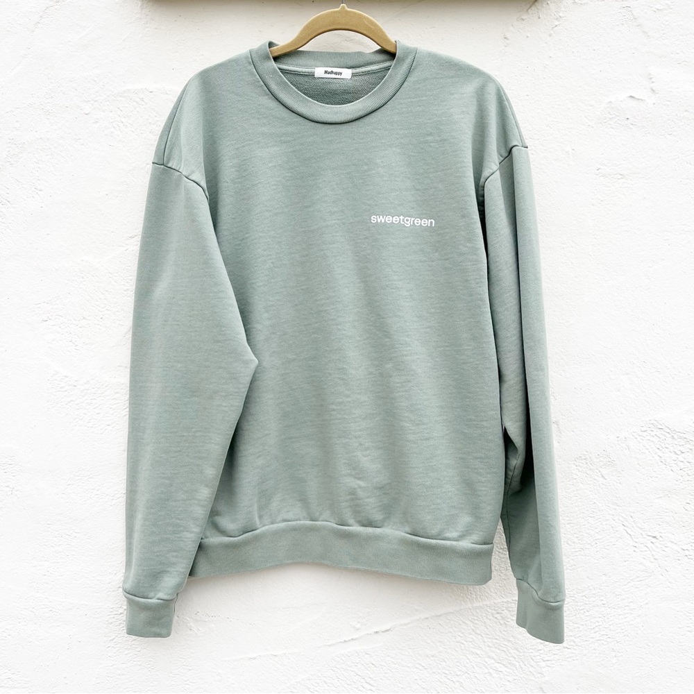 MADHAPPY x SWEETGREEN Light Pale Green Crewneck Cotton Sweatshirt Size Medium